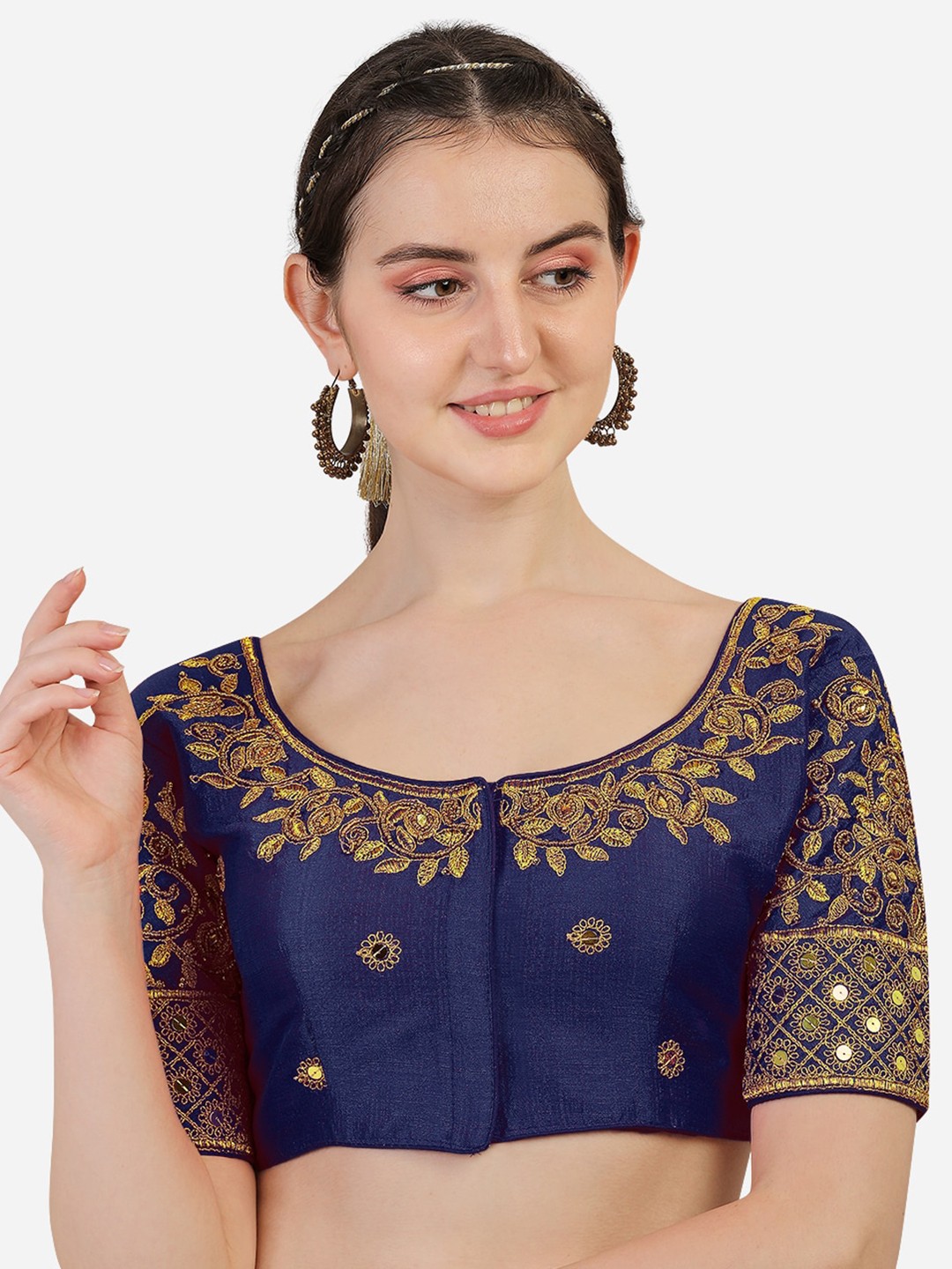 

Sumaira Tex Navy Blue Embroidered Readymade Saree Blouse