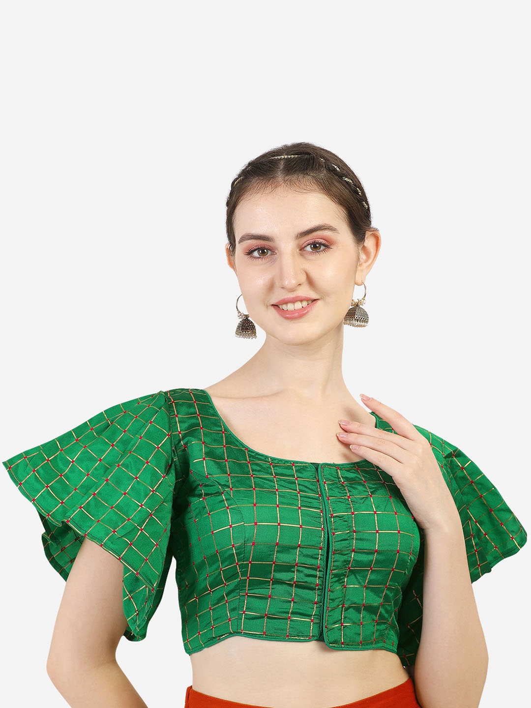 

Sumaira Tex Women Green Woven Design Banarasi Silk Saree Blouse
