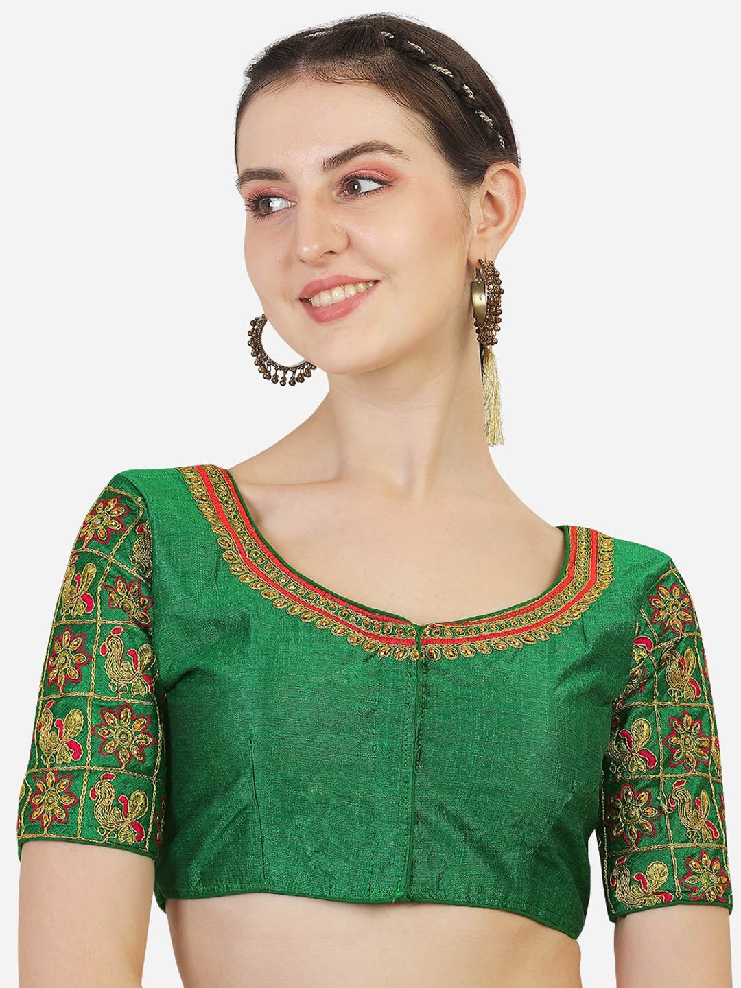 

Sumaira Tex Women Green Embroidered Readymade Saree Blouse