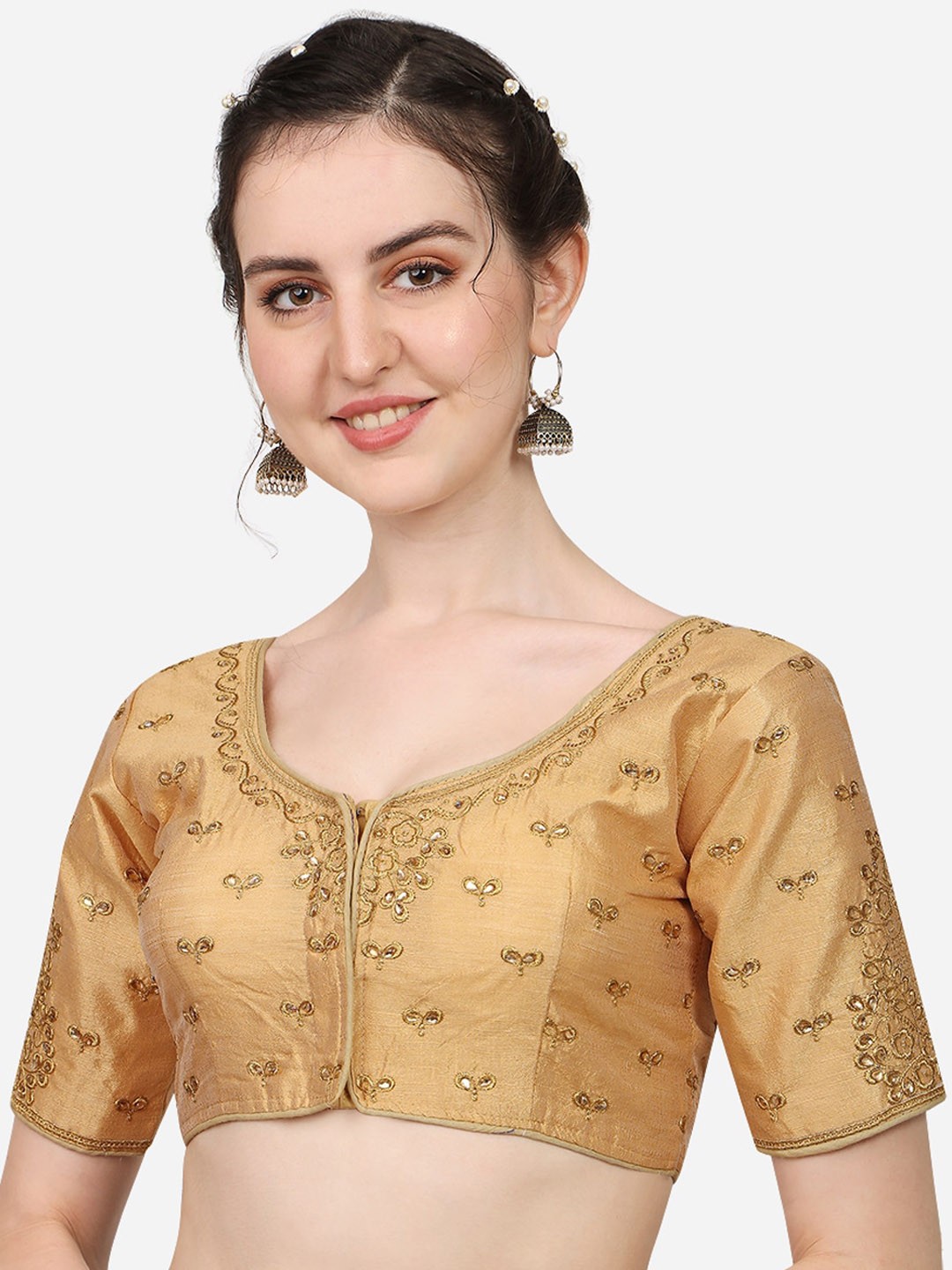 

Sumaira Tex Women Gold-Colored Embroidered & Stone Work Readymade Blouse