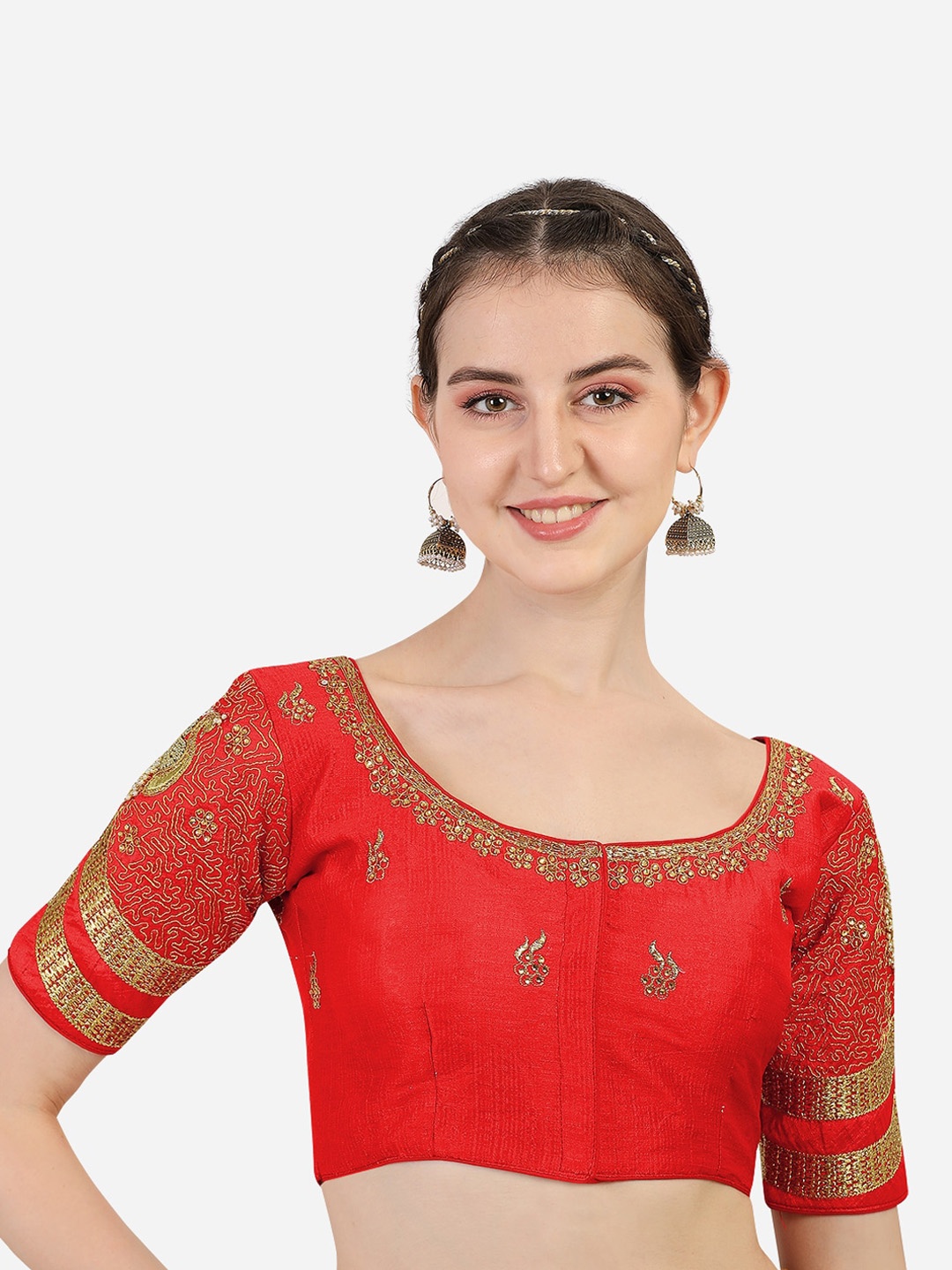 

Sumaira Tex Women Red & Gold-Toned Embroidered Saree Blouse