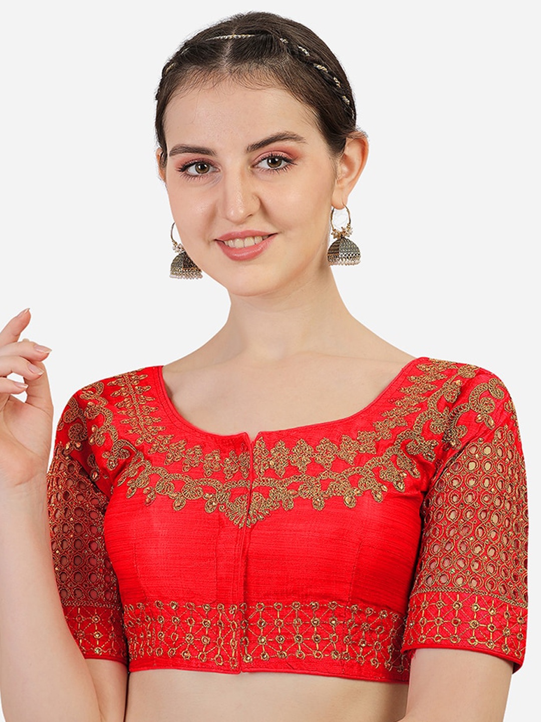 

Sumaira Tex Women Red & Gold-Toned Embroidery Saree Blouse