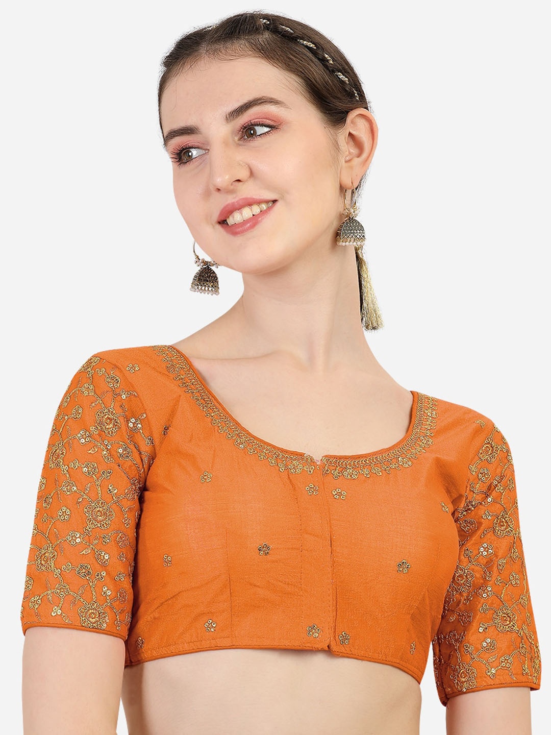 

Sumaira Tex Women Orange Bridal Embroidery Work Readymade Blouse