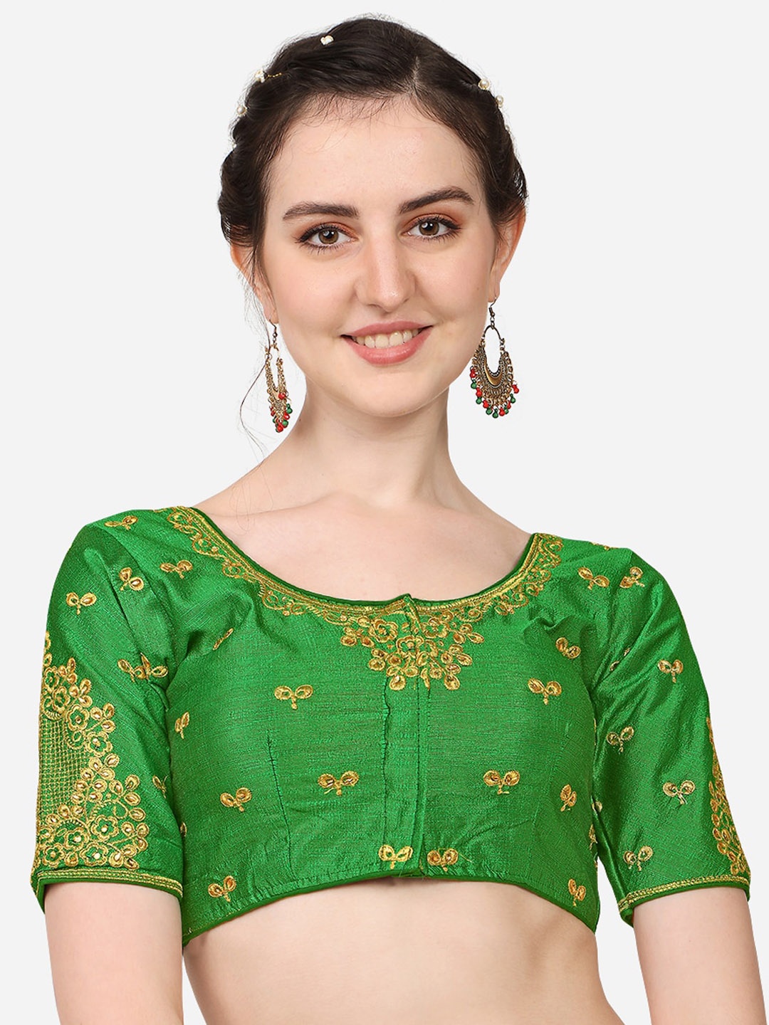 

Sumaira Tex Women Green Embroidered Readymade Saree Blouse