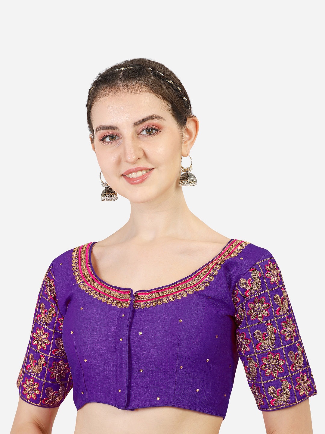 

Sumaira Tex Women Purple Embroidered Readymade Saree Blouse