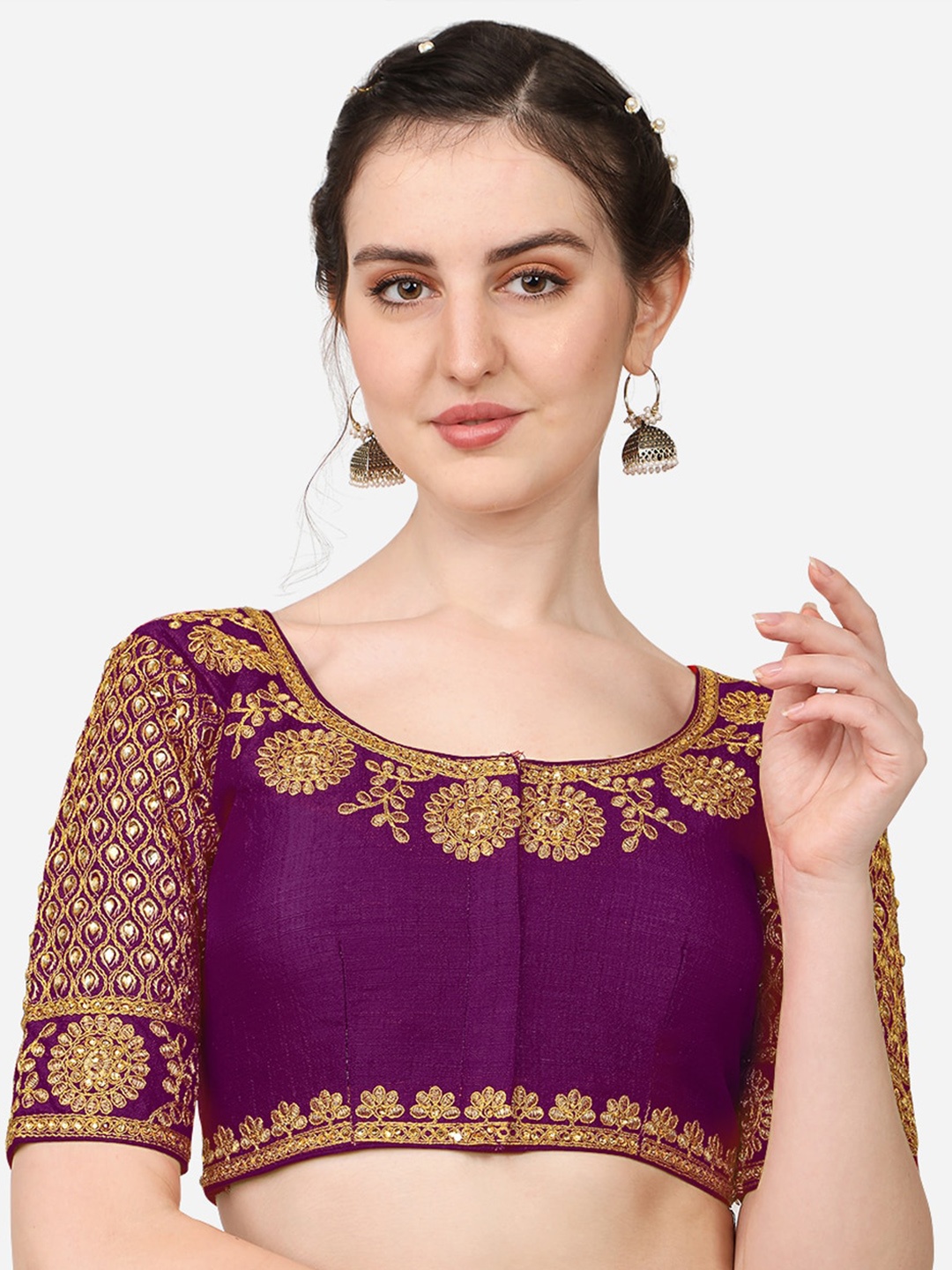 

Sumaira Tex Women Violet Embroidered Saree Blouse