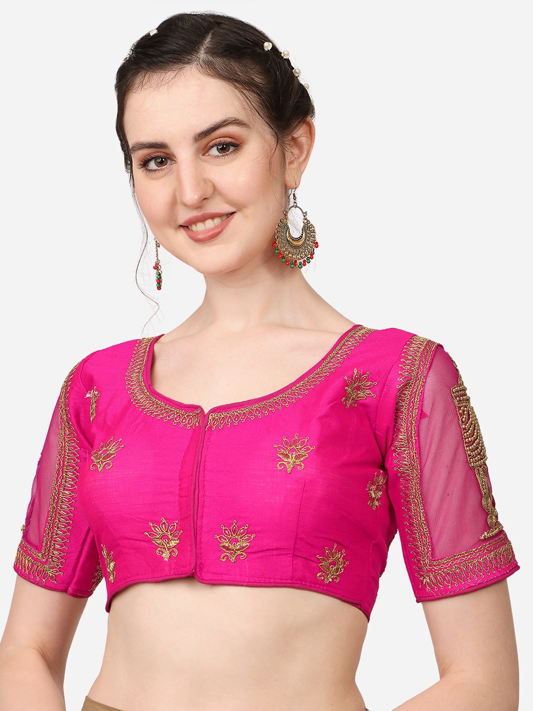 

Sumaira Tex Pink Embroidered Silk Saree Blouse