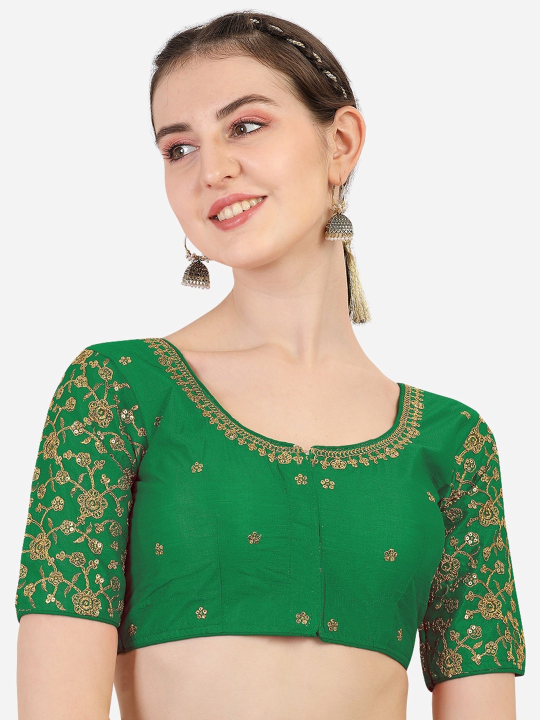 

Sumaira Tex Green Embroidered Saree Blouse