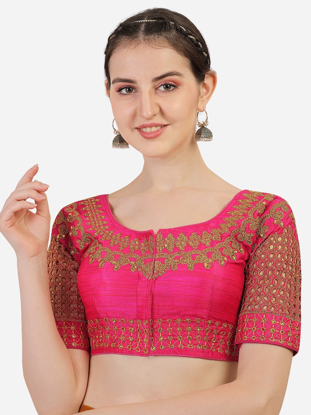 

Sumaira Tex Pink Embroidered Saree Blouse