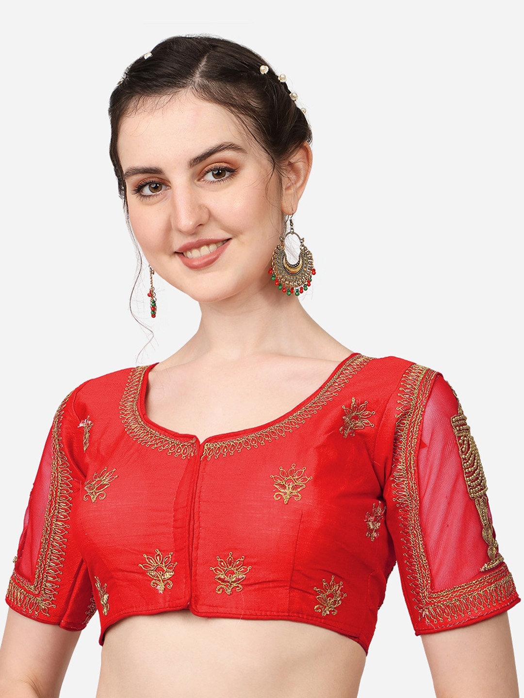 

Sumaira Tex Red Embroidered Readymade Saree Blouse