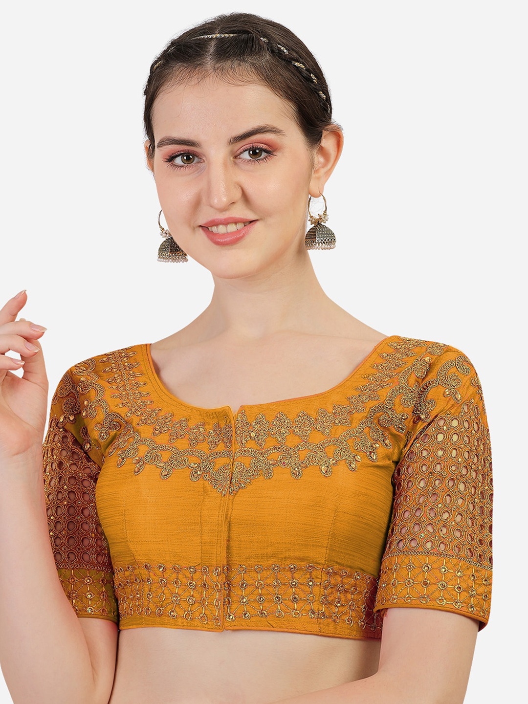 

Sumaira Tex Yellow Embroidered Silk Saree Blouse