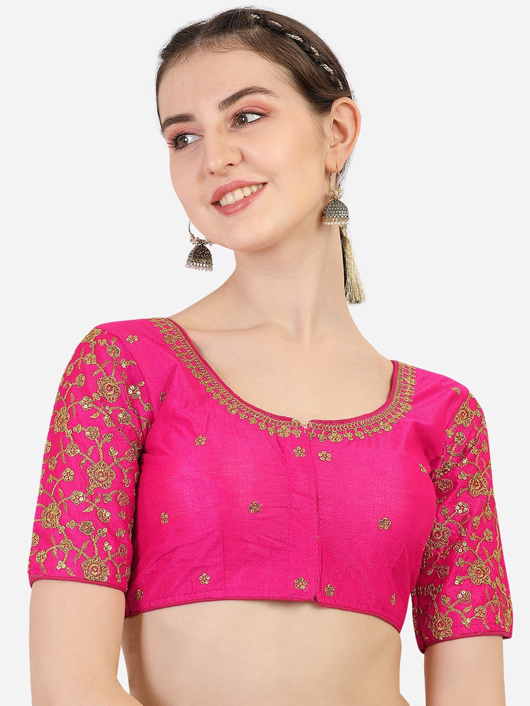 

Sumaira Tex Pink Embroidered Silk Saree Blouse