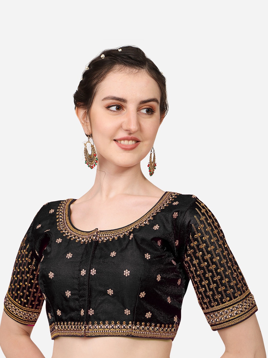 

Sumaira Tex Black Embroidered Silk Saree Blouse