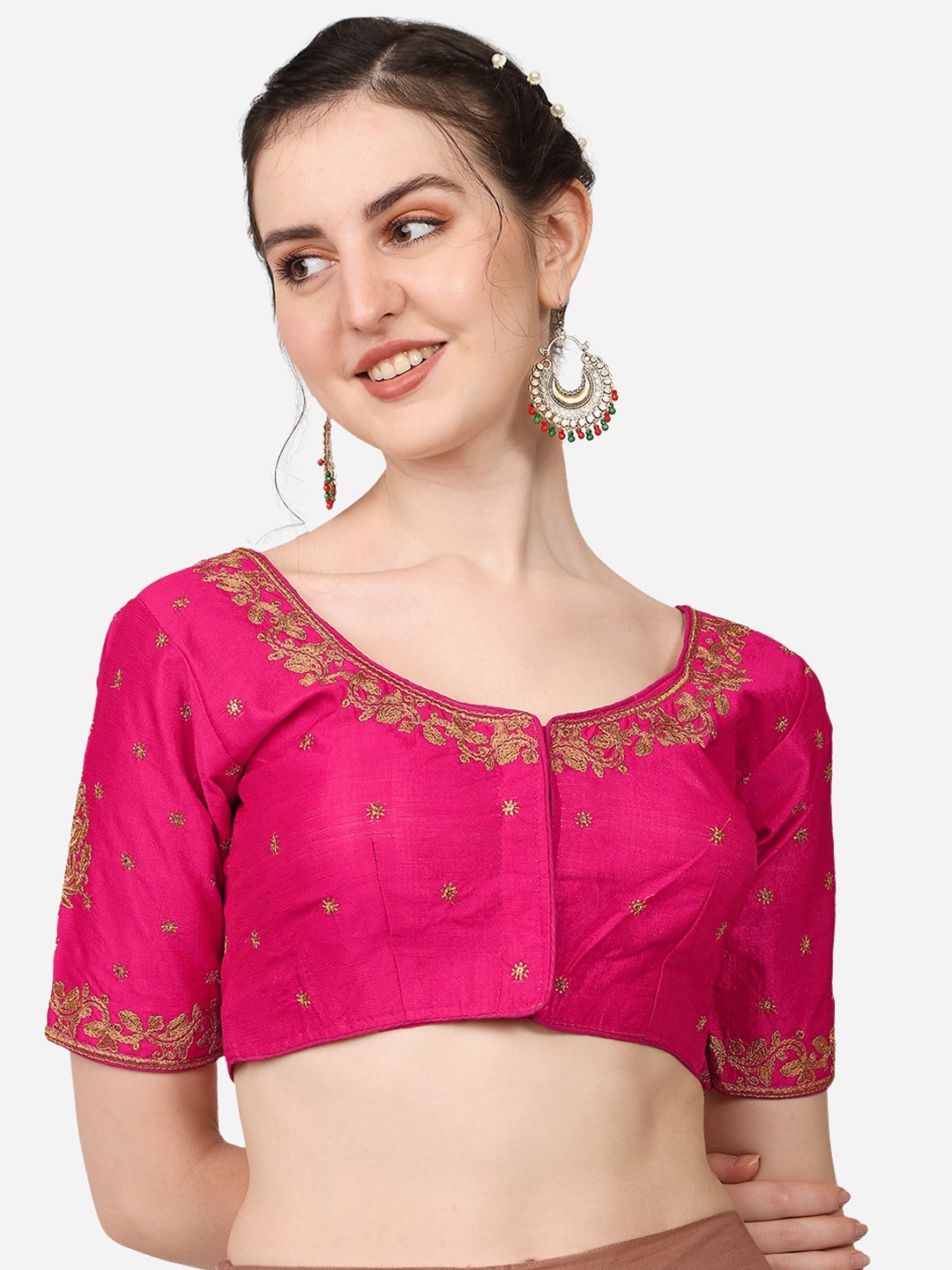 

Sumaira Tex Pink Embroidered Readymade Saree Blouse