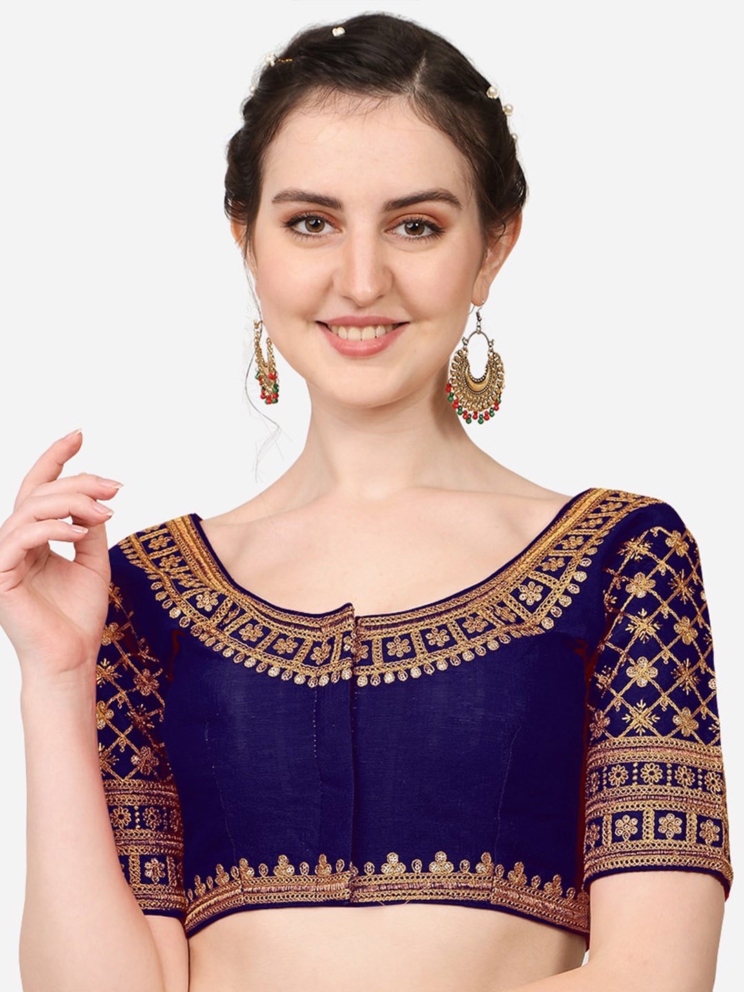 

Sumaira Tex Navy Blue Embroidered Readymade Saree Blouse