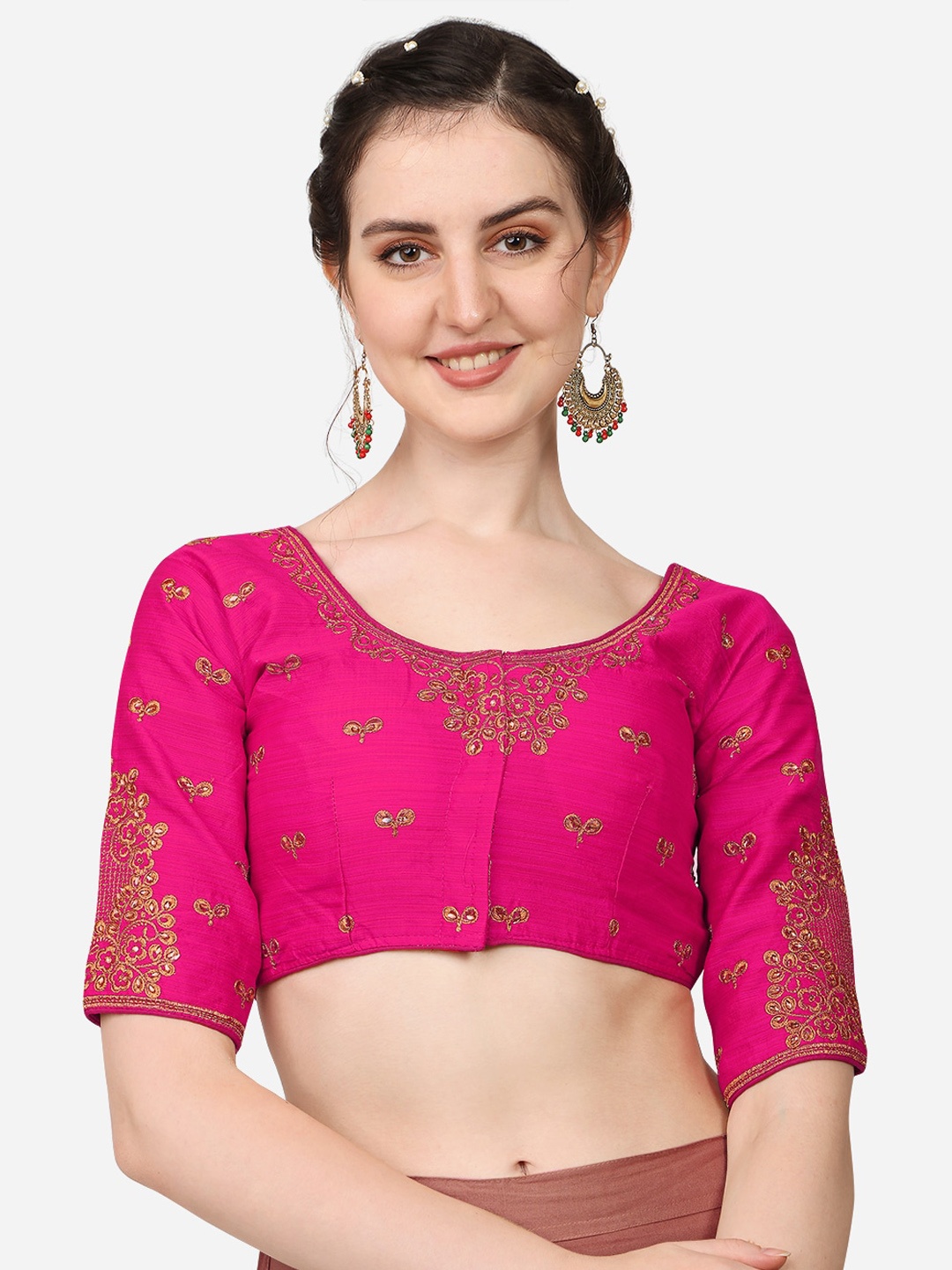 

Sumaira Tex Pink Embroidered Silk Saree Blouse