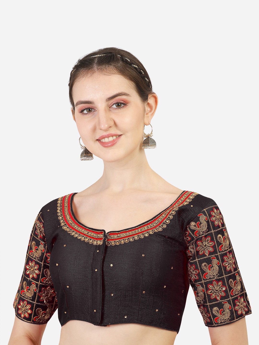 

Sumaira Tex Women Black Embroidered Silk Saree Blouse