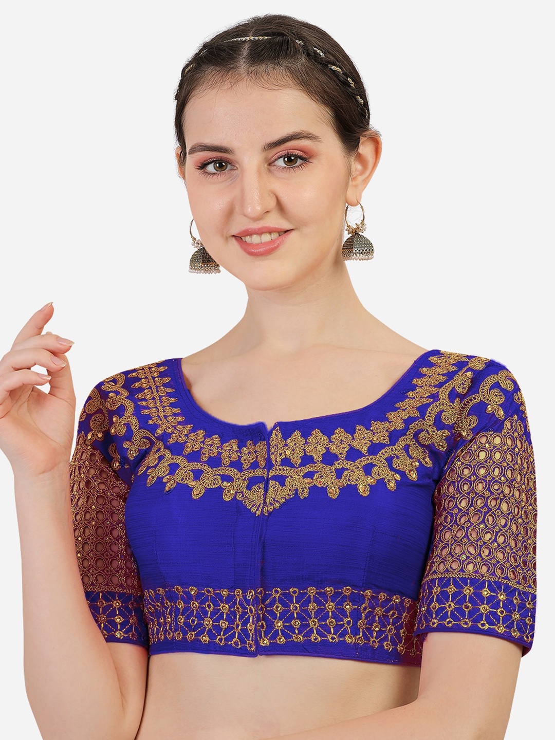 

Sumaira Tex Blue Embroidered Silk Saree Blouse