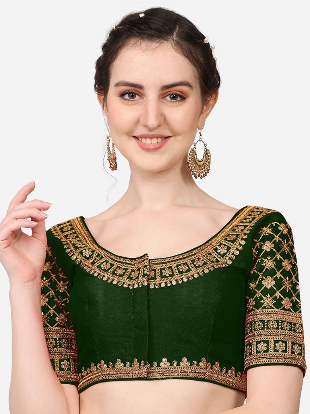 

Sumaira Tex Women Green Embroidered Silk Saree Blouse