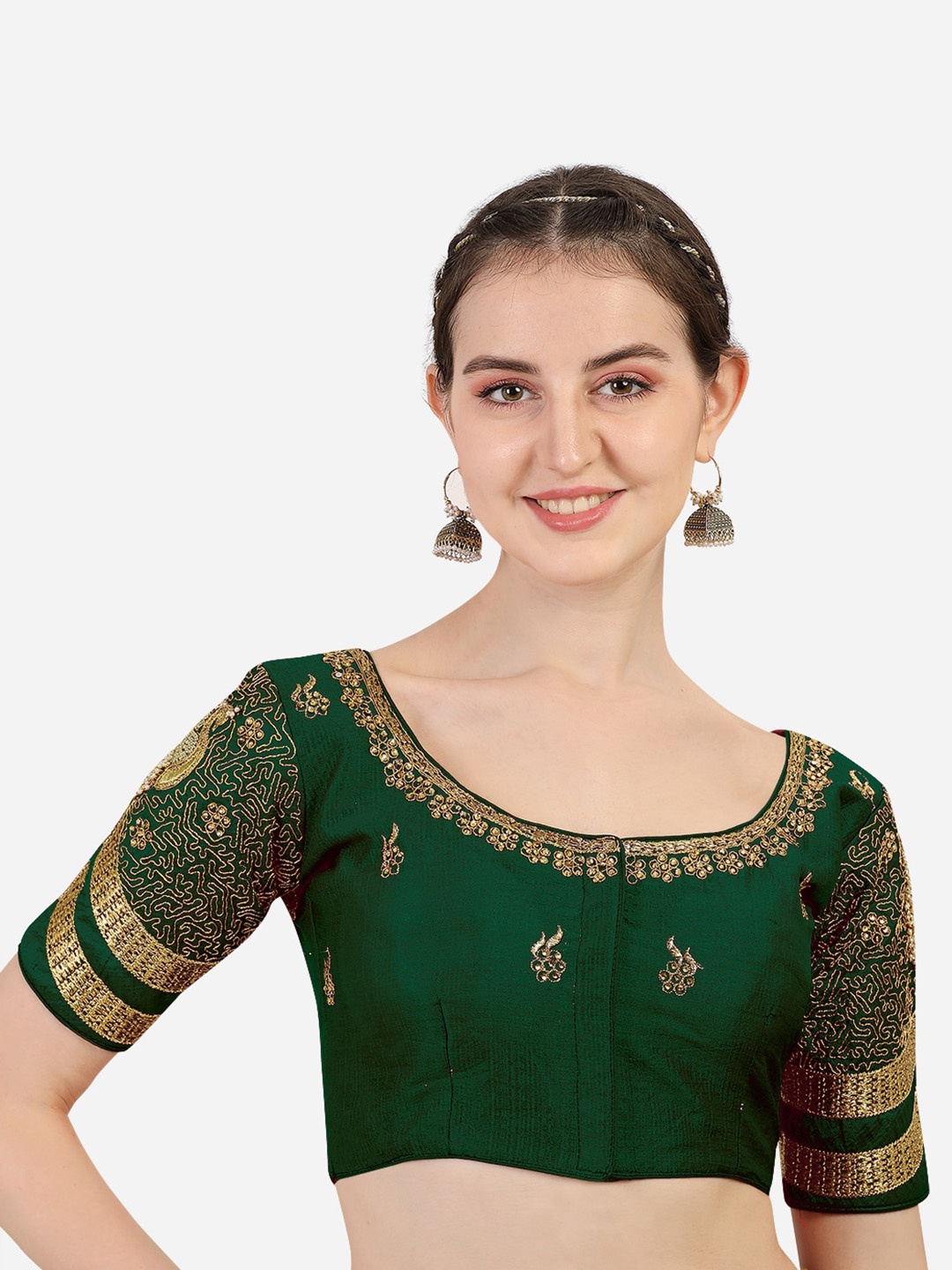 

Sumaira Tex Green Embroidered Silk Padded Saree Blouse