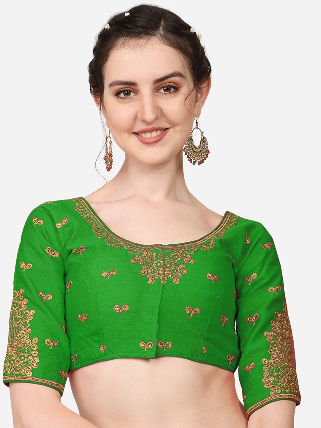 

Sumaira Tex Green Embroidered Saree Blouse