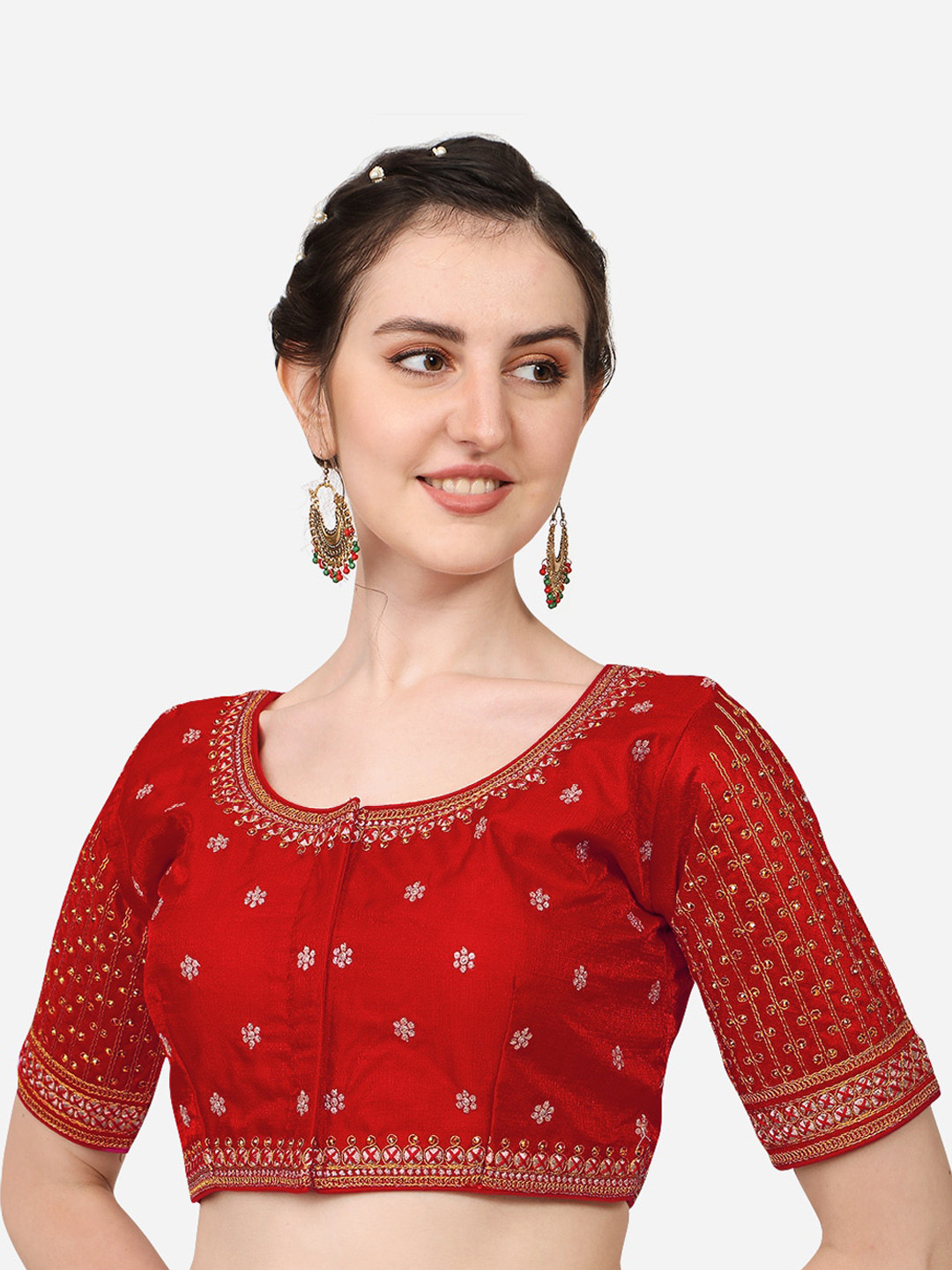 

Sumaira Tex Red Embroidered Readymade Saree Blouse