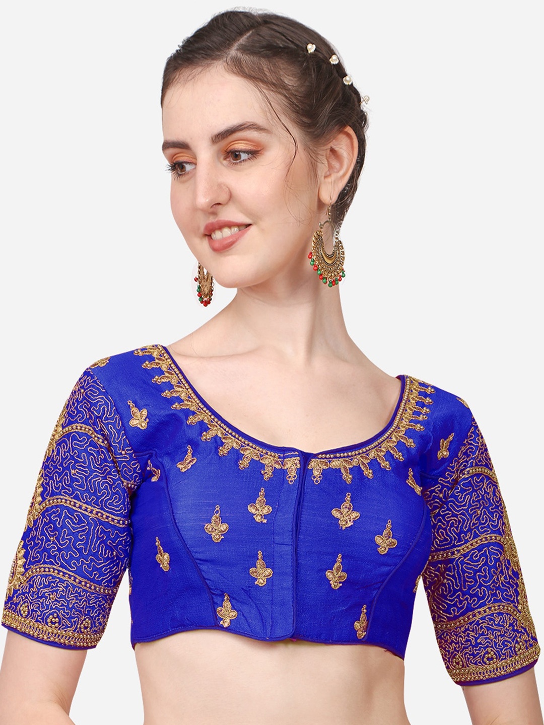 

Sumaira Tex Women Royal Blue Embroidered Silk Saree Blouse