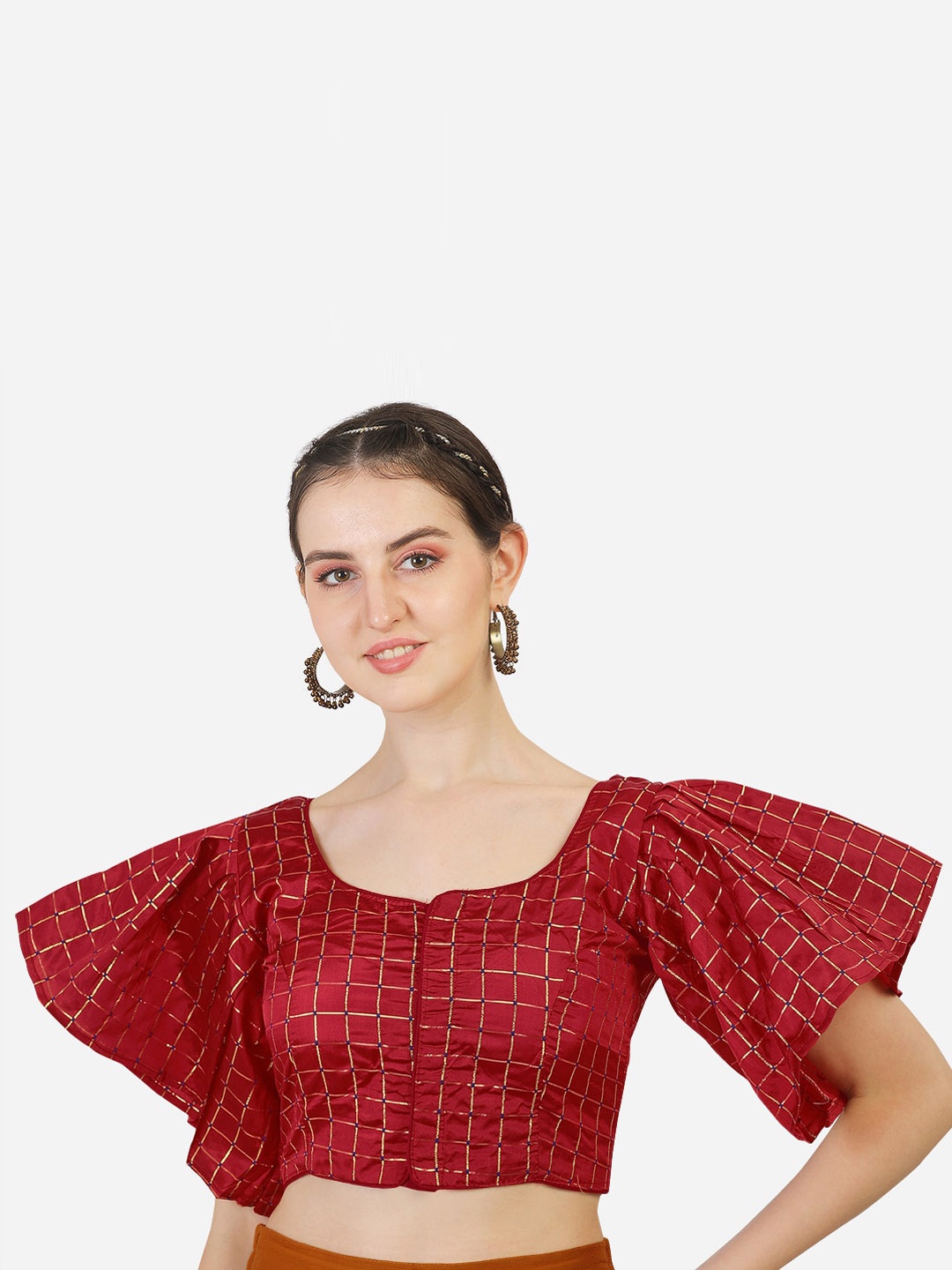 

Sumaira Tex Women Maroon Checked Saree Blouse