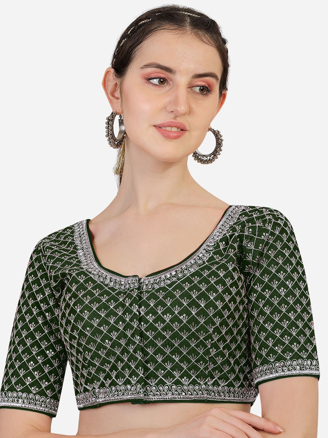 

Sumaira Tex Green Embroidered Silk Saree Blouse