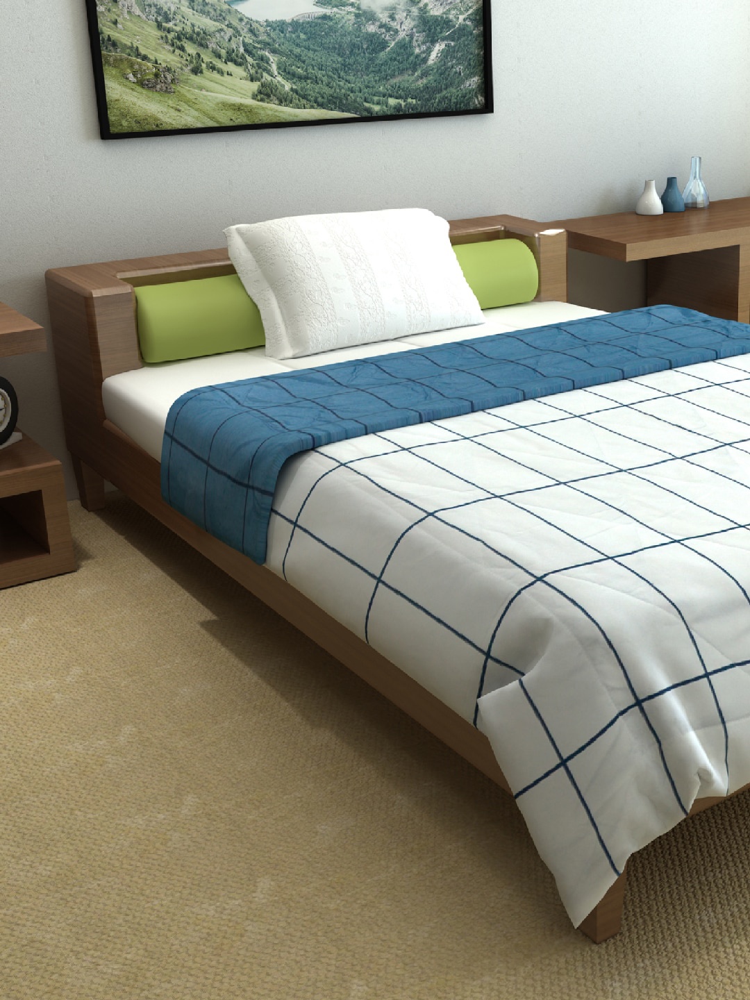 

Divine Casa White & Blue Checked Microfiber Mild Winter 120 GSM Single Bed Comforter