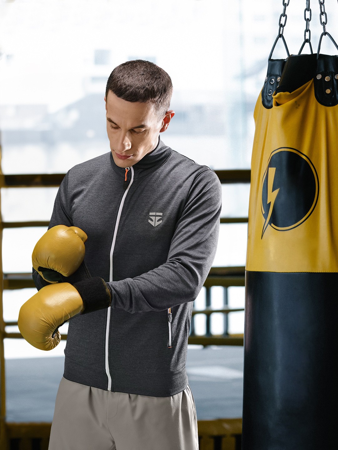 

Sports52 wear Men Charcoal Grey Solid Lightweight Dri-FIT Training Jacket