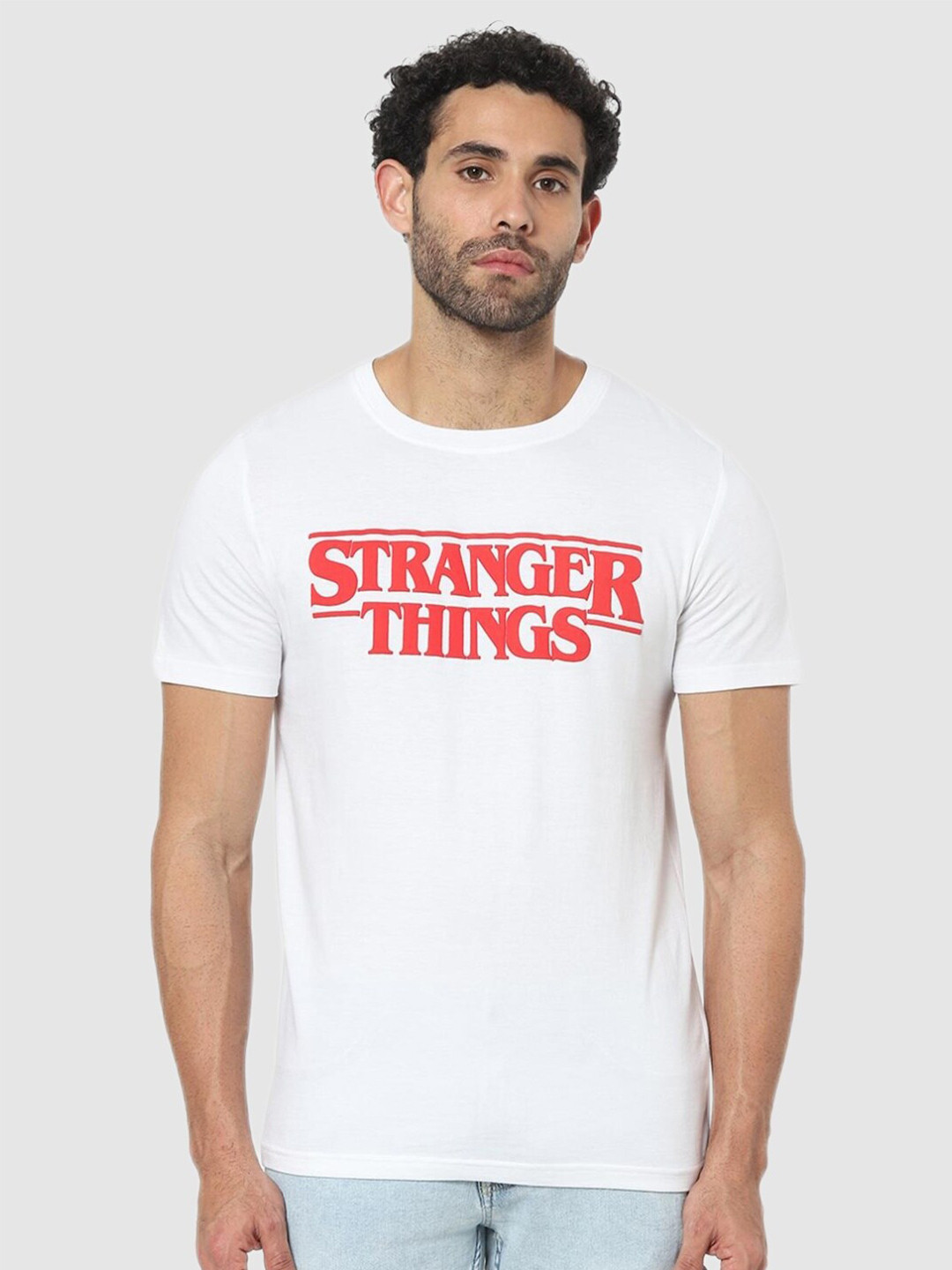

Celio Men White & Red Stranger Things Printed T-shirt