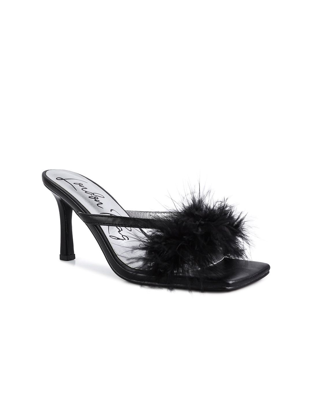 

London Rag Women Black Feather Detail Slip-On Mules