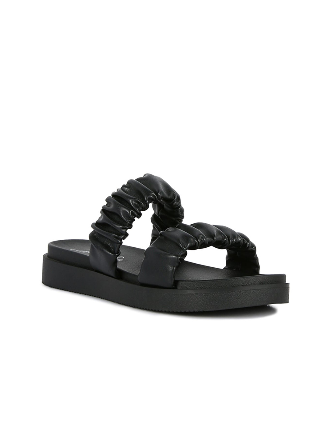 

London Rag Women Black Ruched Strap Platform Heels