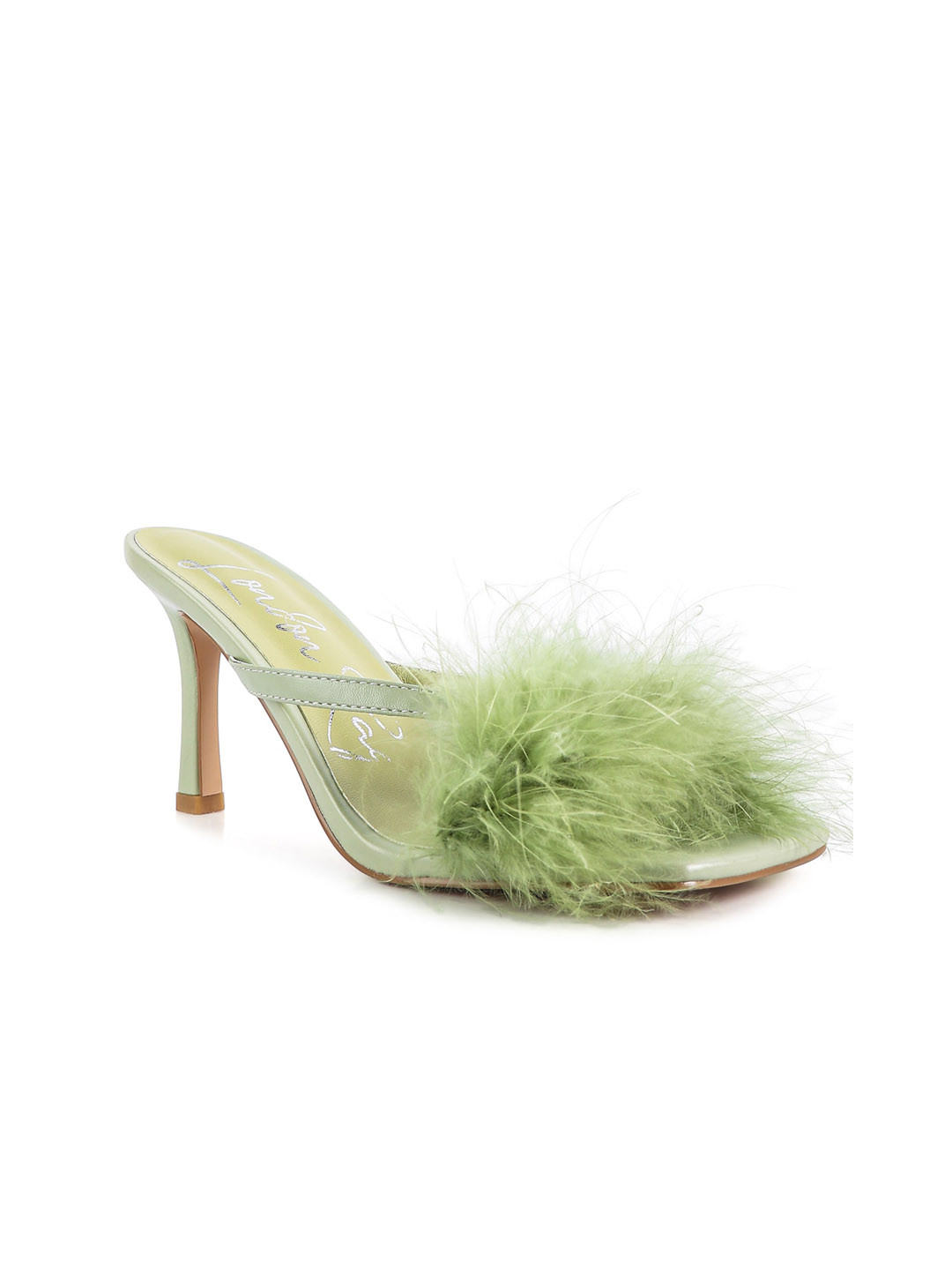 

London Rag Green PU Party Slim Heels with Feather Detail