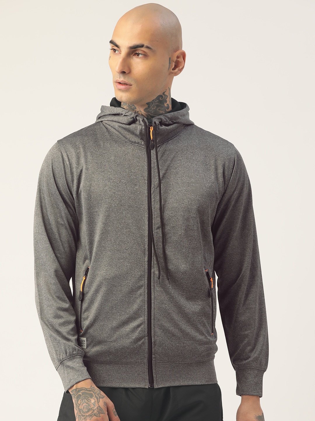 

Sports52 wear Men Grey Melange Hooded Sporty Jacket