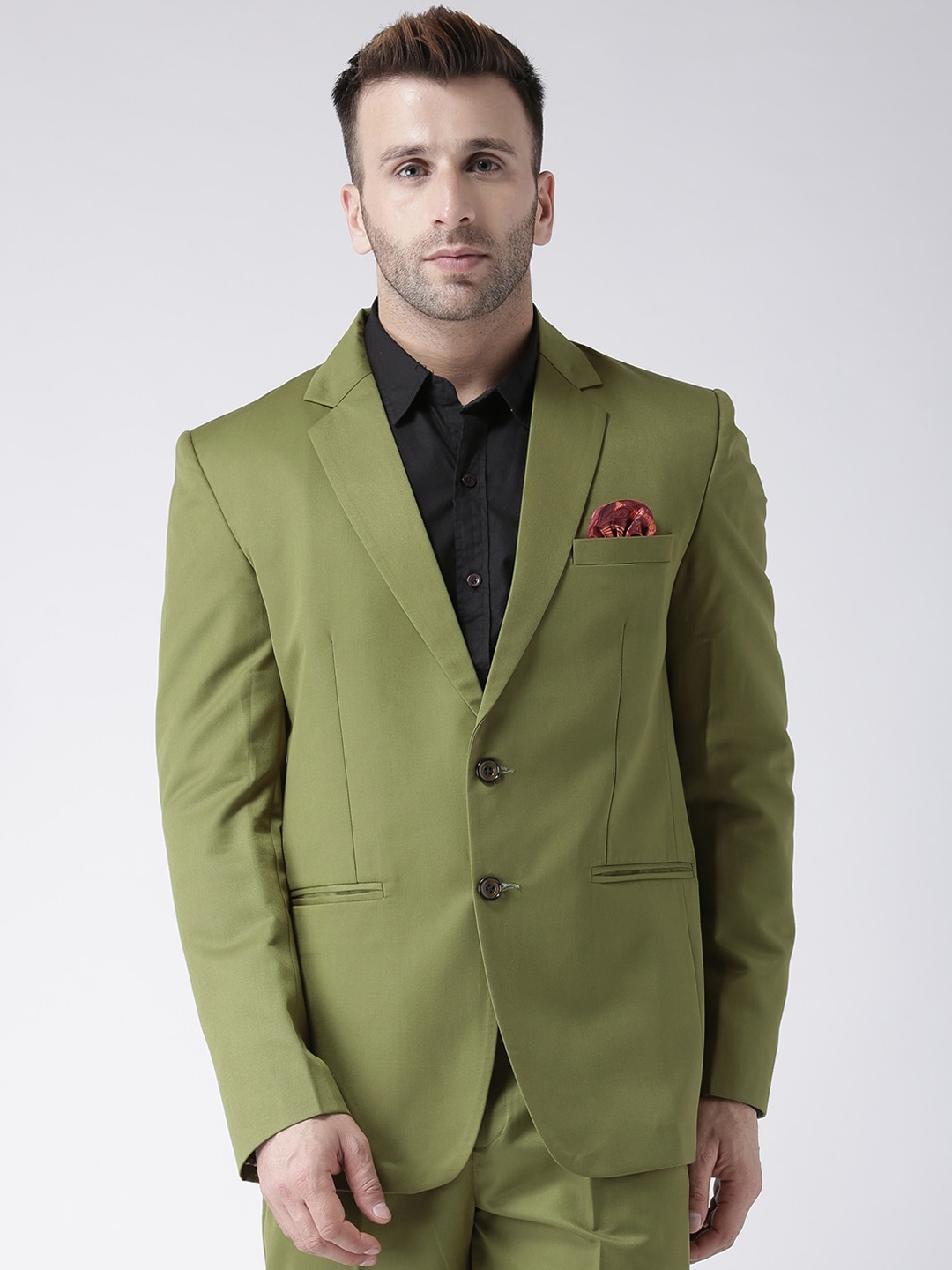 

Hangup Men Green Solid Single-Breasted Blazers