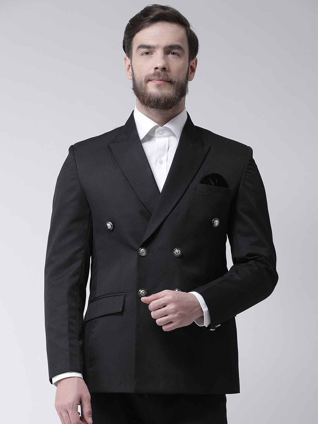 

Hangup Men Black Solid Double-Breasted Blazers