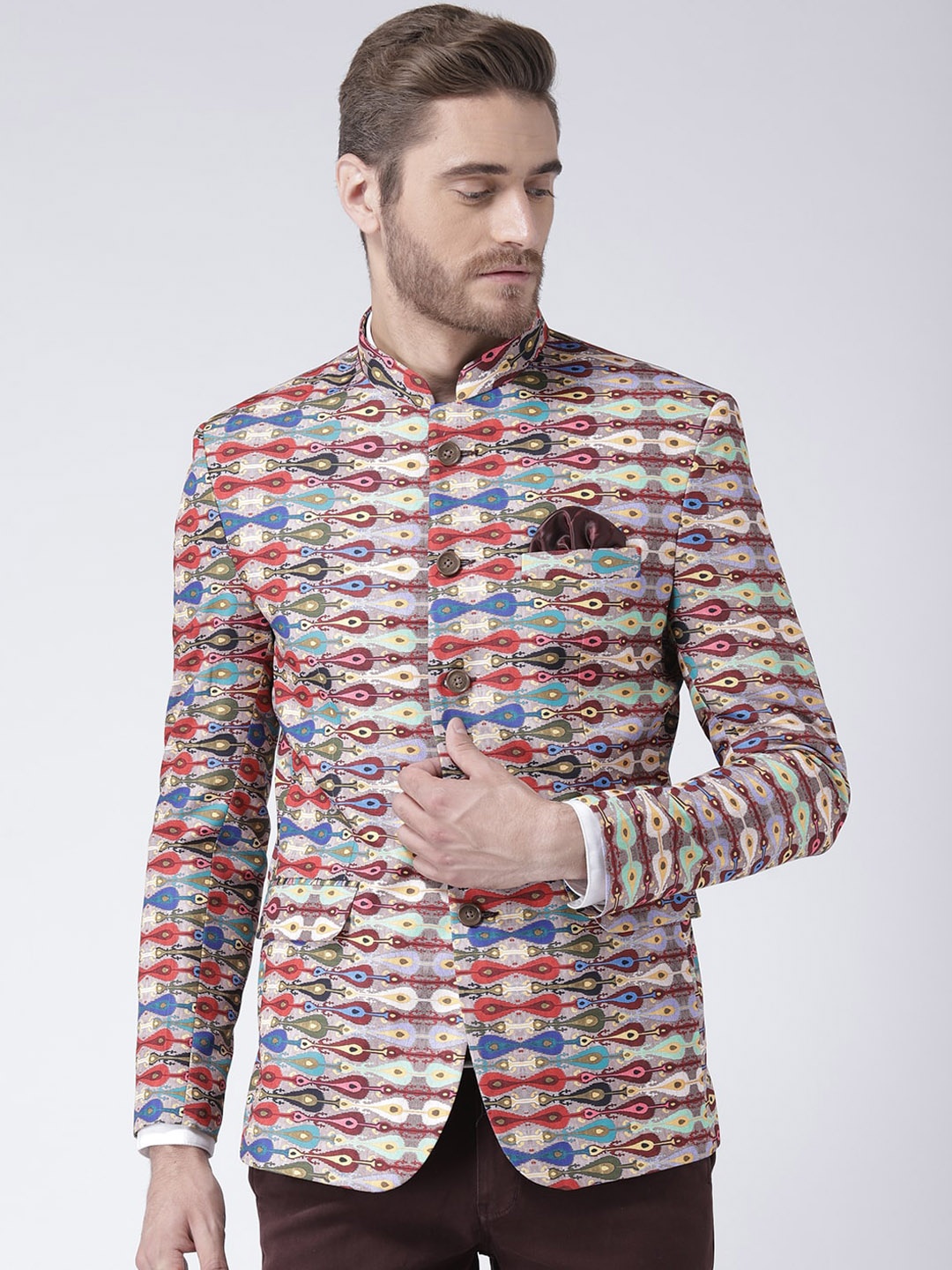 

Hangup Men Multicoloured Printed Slim Fit Single Breasted Blazer, Multi