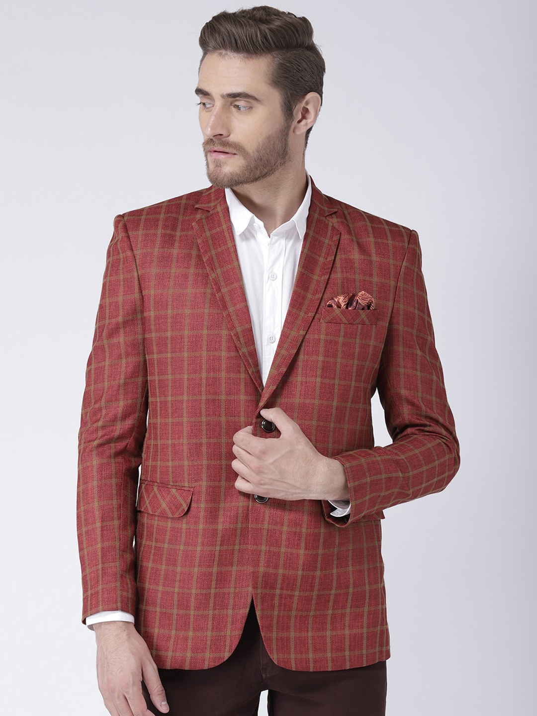 

Hangup Men Maroon Checked Single Breasted Regular Fit Blazer