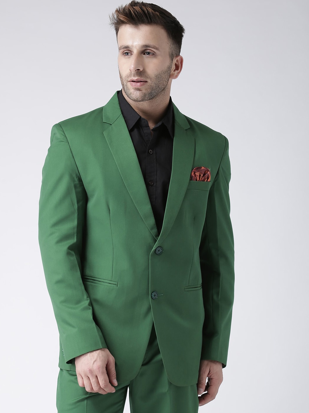 

Hangup Men Green Solid Single-Breasted Blazers
