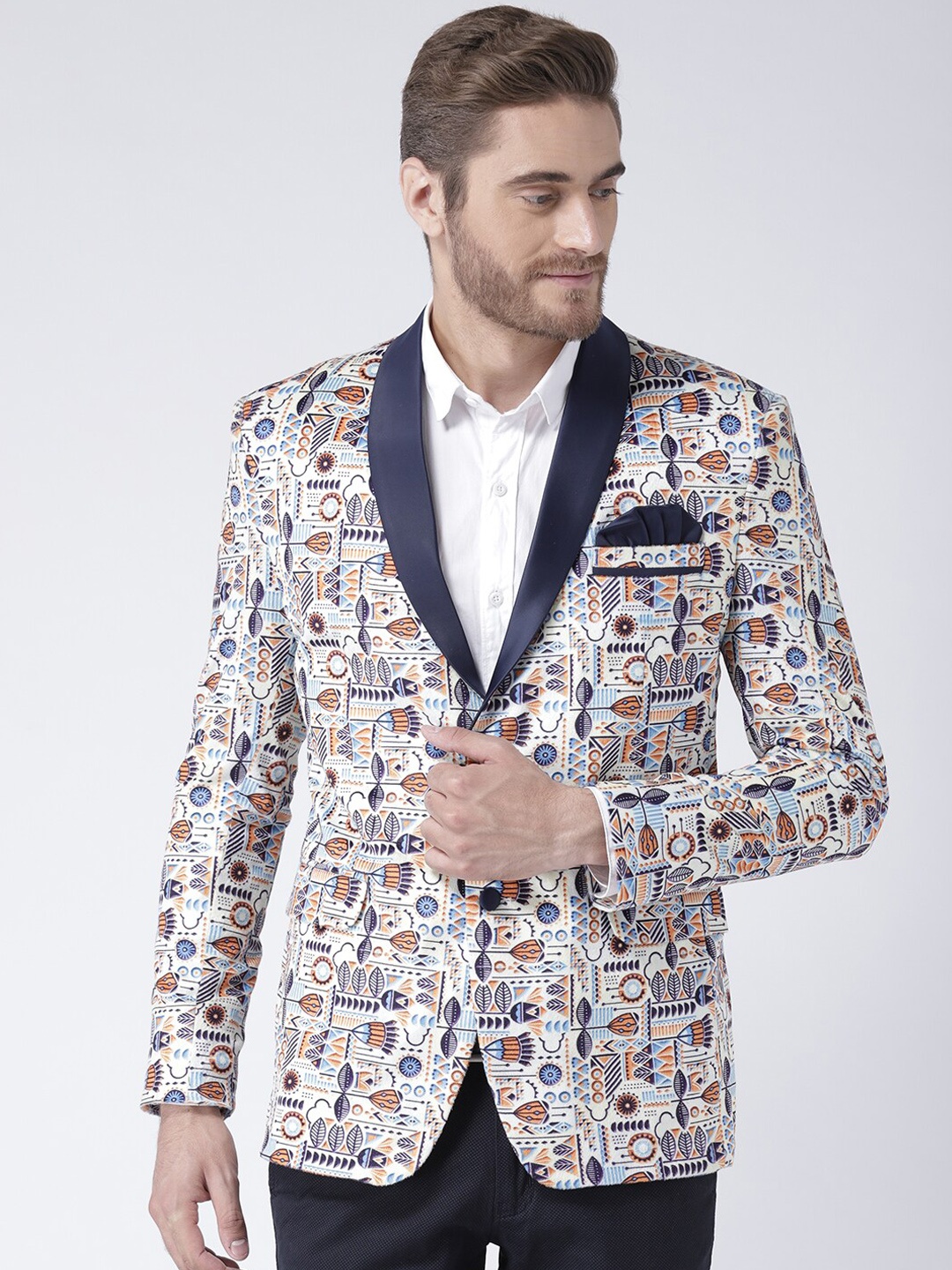 Hangup Men White Printed Single-Breasted Blazers
