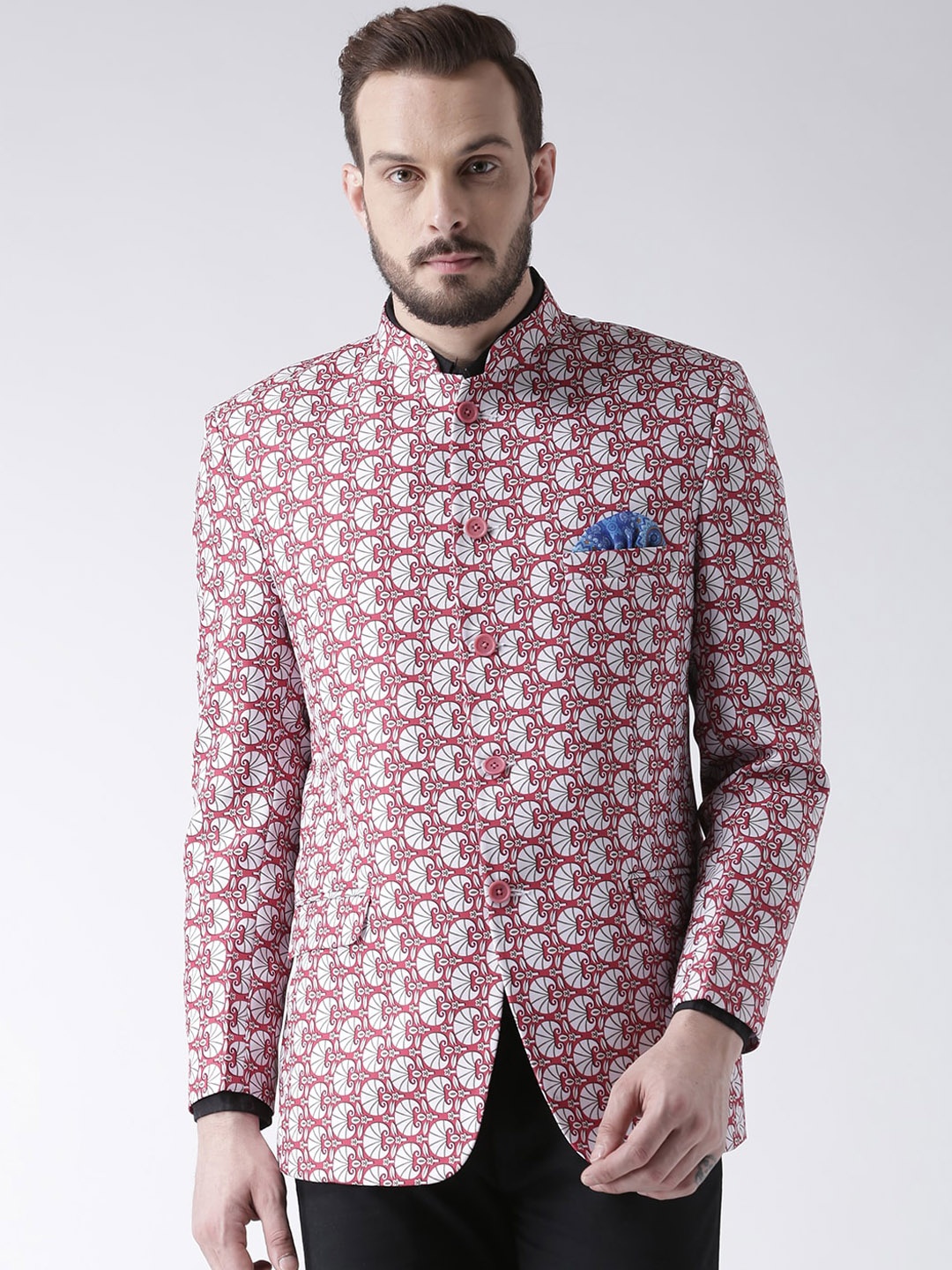 

Hangup Men Pink & White Printed Single-Breasted Blazers