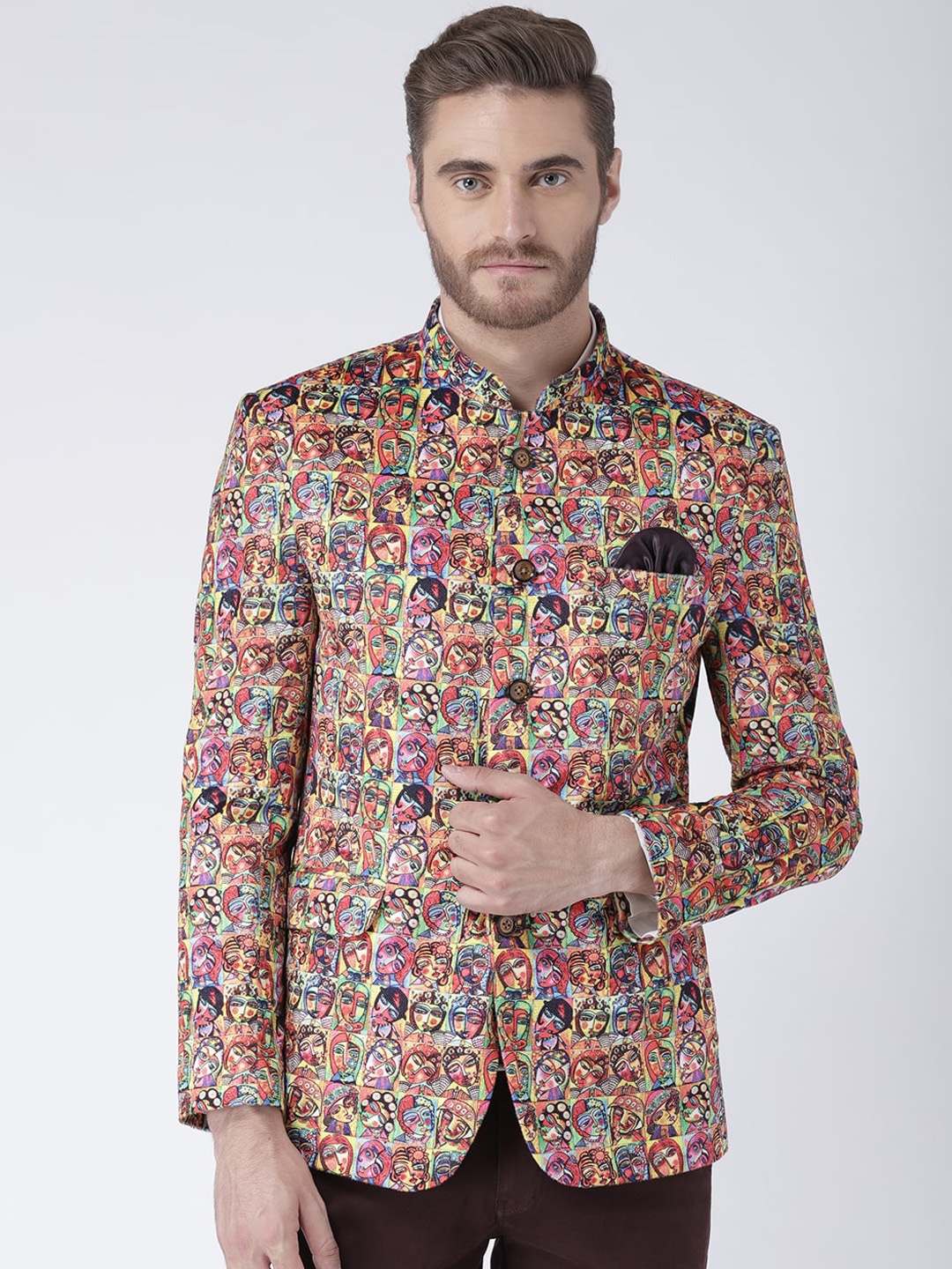 

Hangup Men Red & Purple Printed Single Breasted Blazers