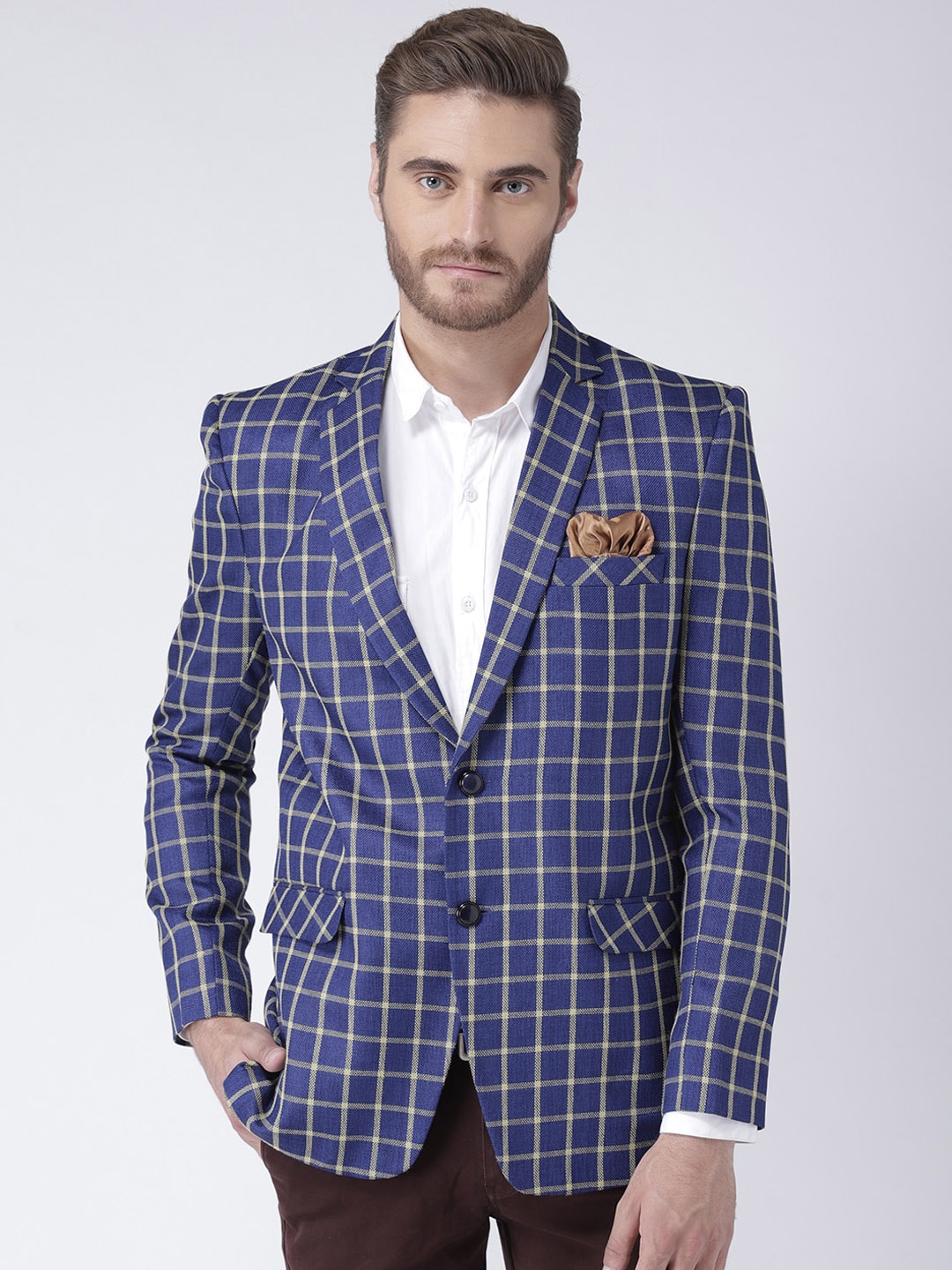 

Hangup Men Blue & Beige Checked Single-Breasted Blazers