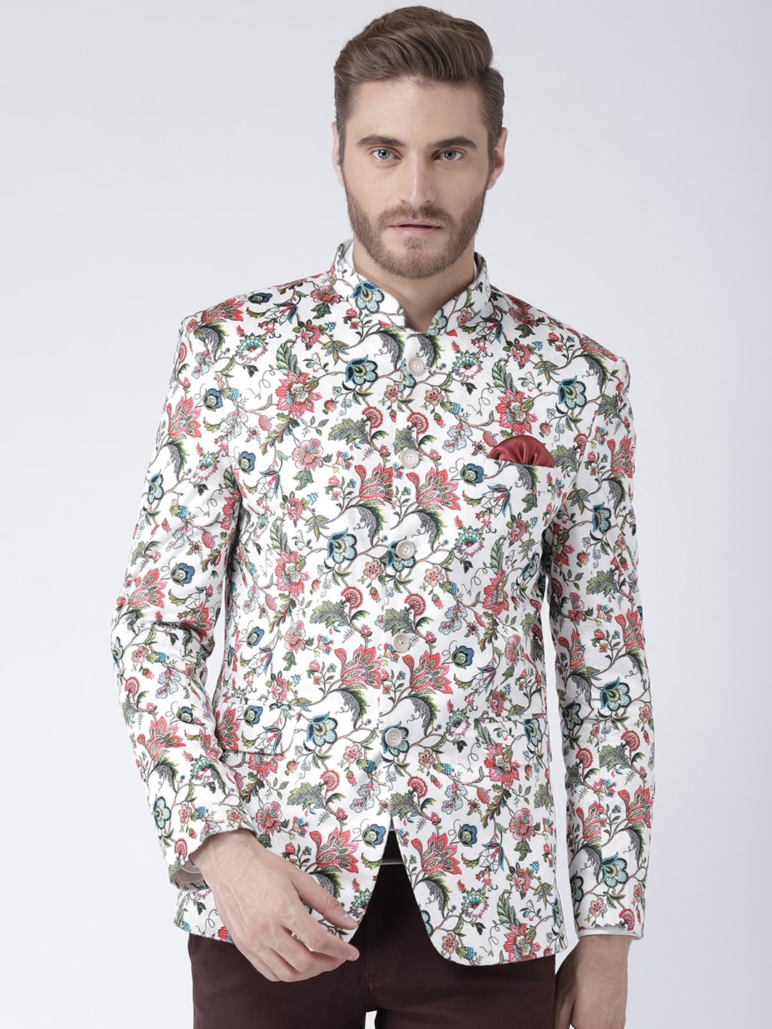 

Hangup Men White Printed Single Breasted Blazer