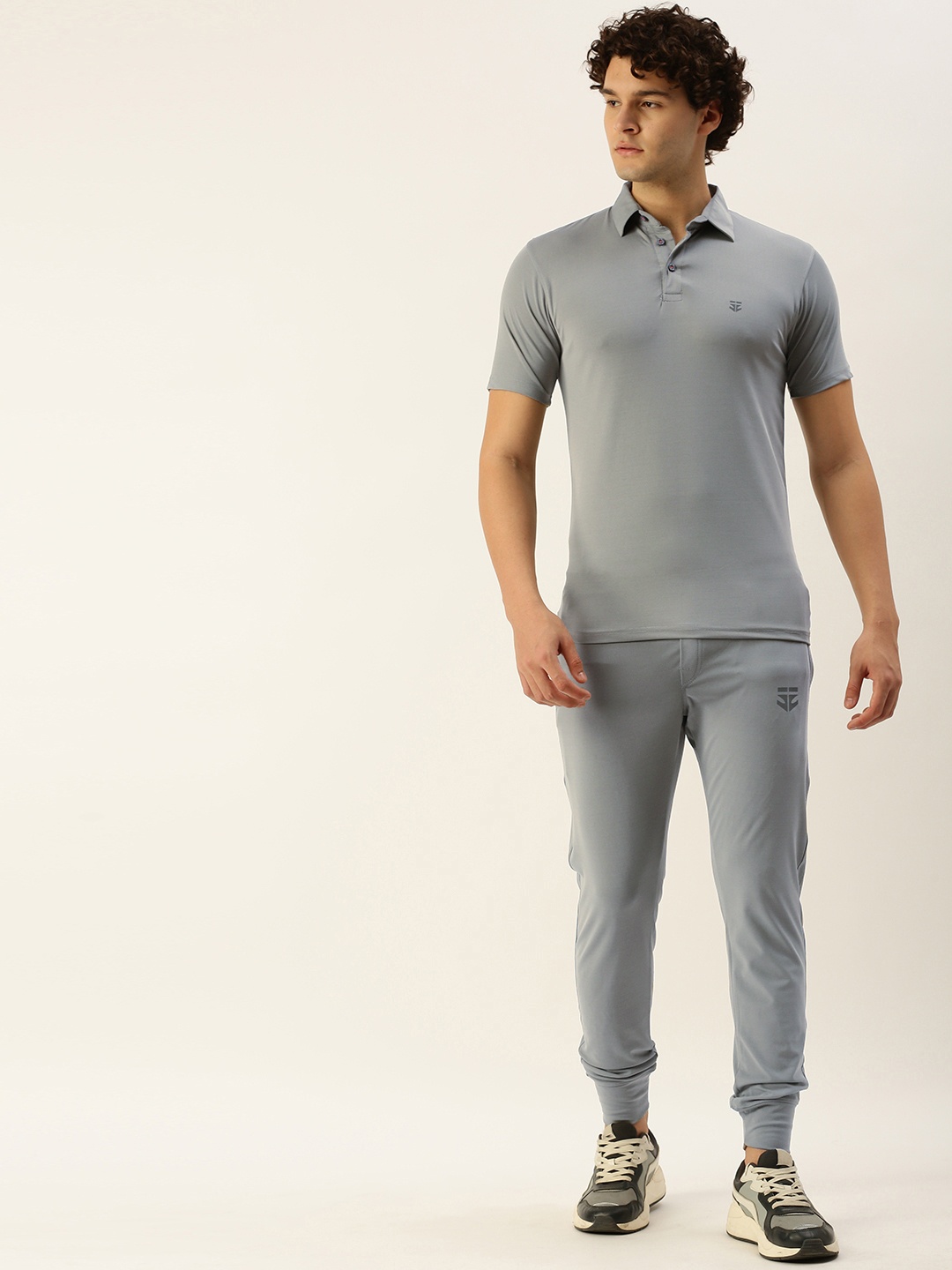 

Sports52 wear Men Solid Polo Collar T-shirt With Track Pant Training Tracksuit, Grey