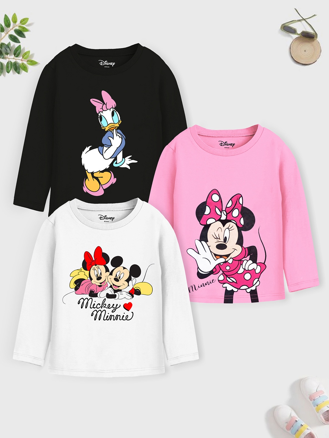 

YK Disney Girls Pack Of 3 Mickey & Friends Printed T-shirt, Pink