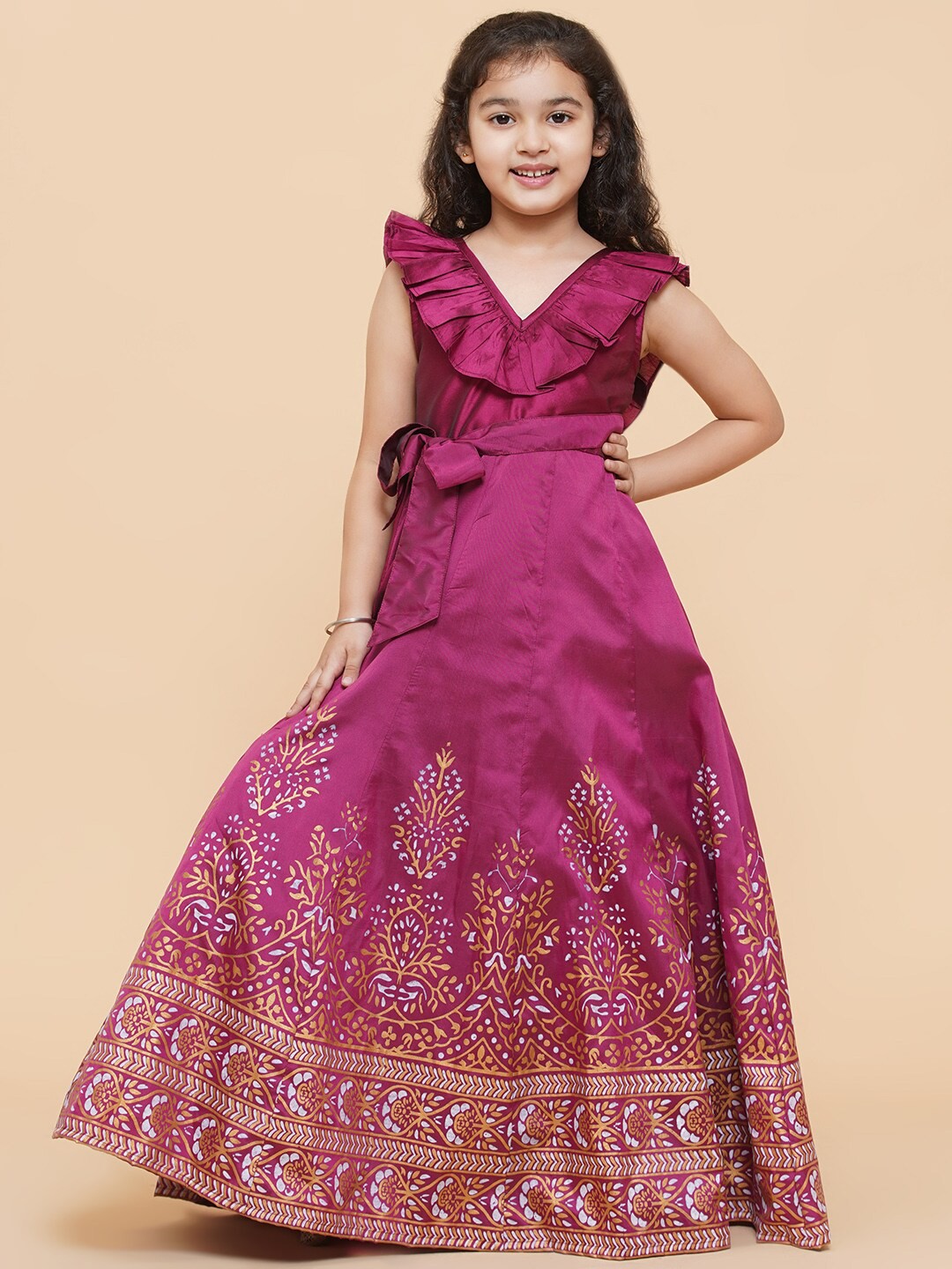 

Bitiya by Bhama Girls Burgundy Floral Ethnic Maxi Gown