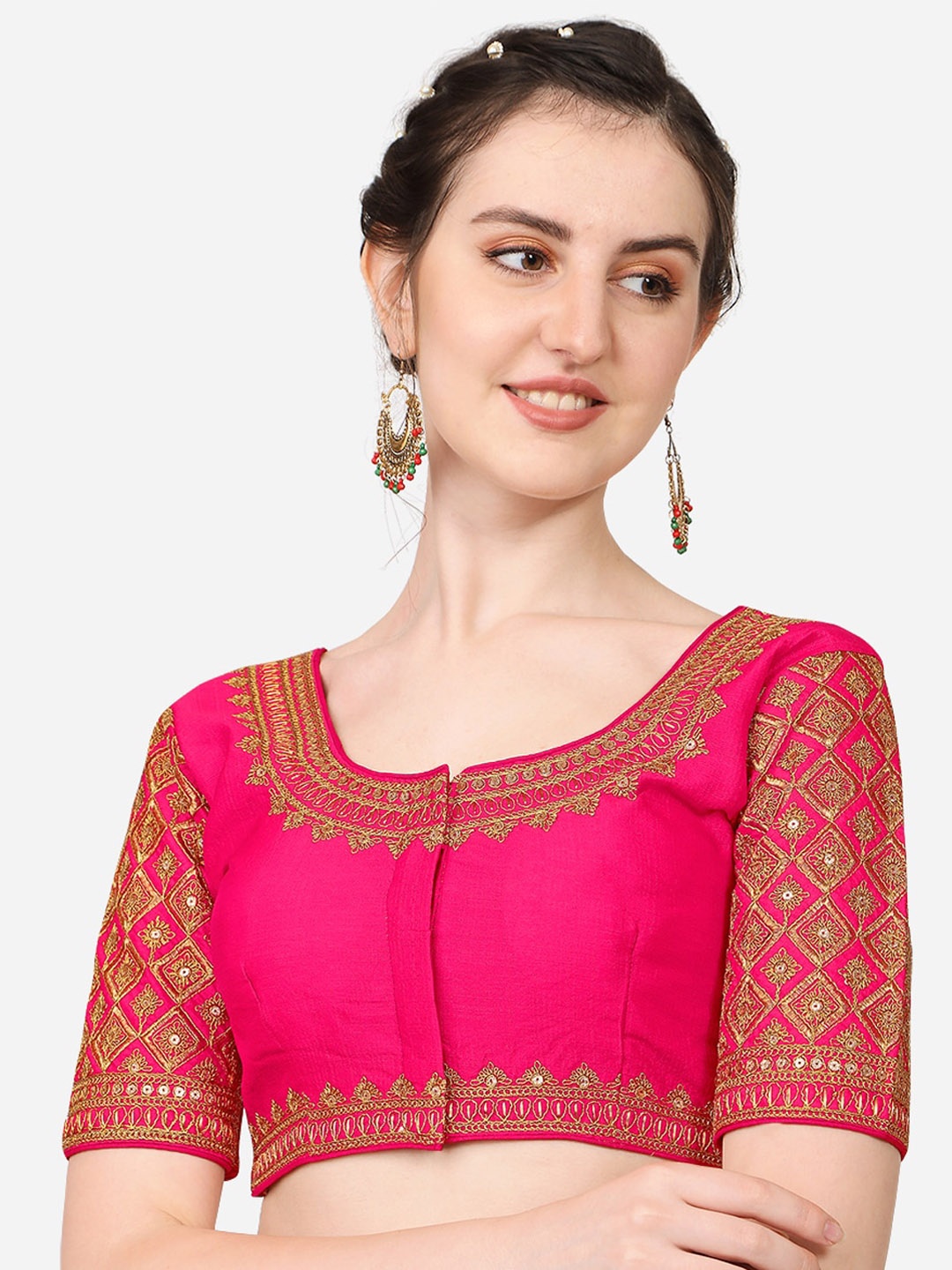 

PUJIA MILLS Pink Embroidered Silk Saree Blouse